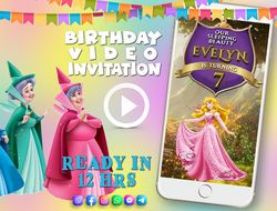 Sleeping Beauty birthday video invitation for girl, animated kid's birthday party invite