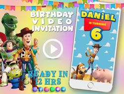 Toy Story birthday video invitation for boys and girls, animated kid's birthday party invite