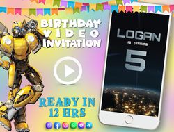Transformers birthday video invitation for boys, animated kid's birthday party invite