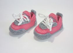 Red-Pink Crochet Baby Sneakers, Toddler Trainers, Warm Slippers, Soft Handmade Booties, Baby Footwear, New Parents Gift