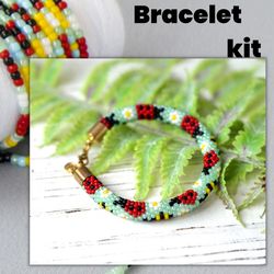 ladybug print beaded bracelet kit - diy bracelet making supplies for adults - handmade gift for loved ones