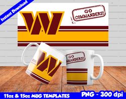 Commanders Mug Design Png, Sublimate Mug Templates, Commanders Mug Wrap, Sublimate Football Design PNG, Instant Download