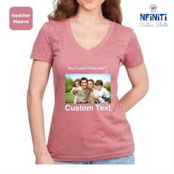Custom Photo V-Neck Shirt, Personalized V-Neck Shirt, Family Picture V-Neck Tee, Your Photo V-Neck Shirt, Family Photo G