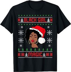 Afro Santa Claus Black Girl Magic Ugly Christmas Melanin T-Shirt