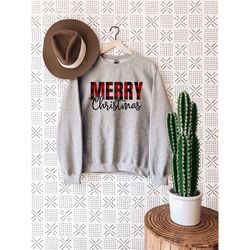 Merry Christmas Buffalo Plaid Sweatshirt, Buffalo Plaid Sweatshirt, Unisex Sweatshirt, Christmas Gift, gift idea, gifts