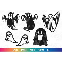 Ghost clipart SVG cute hand drawn 5 unique ghosts Halloween spooky print iron on cut file Cricut Silhouette  Download ve