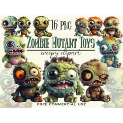 Creepy Cute Zombie Mutant Toy Clipart, Plush monster zombies png, Halloween funny horror bundle, Free commercial use