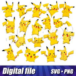 Pikachu svg and png cricut images, Pikachu clipart bundle, Pokemon vector file, Pikachu cut art, Printable pokemon pack