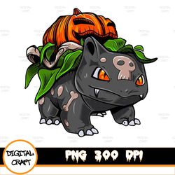 Pumpkin Spooky Halloween Bulbasaur - Pokemon holder jack-o'-lantern pumpkasaur PNG SVG File
