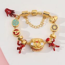 Disney Marvel Iron Man Charm Bracelet for Kids Gold Color Women Bracelet Bangles Avengers Jewelry Superhero Party