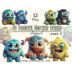 Cute monster toy clipart, Fantasy plush little monsters png bundle, Halloween creepy horror images, Free commercial use