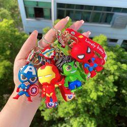 Cartoon Superhero Pendant Keychain Cute the Avengers Doll Key Holder Spiderman Hulk Silica Gel Keyrings Disney