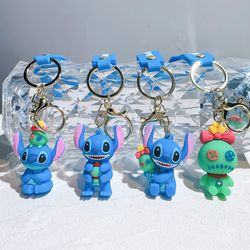 Anime Disney Keychain Cartoon Pvc Scrump Lilo & Stitch Cute Doll Keyring Hanging Ornament Key Chain Car Pendant