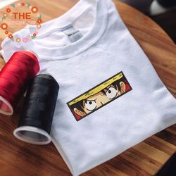 Luffy Embroidered Sweatshirt, One Piece Anime Embroidered Sweatshirt, Anime Embroidered Crewneck, Anime Embroidered Gift