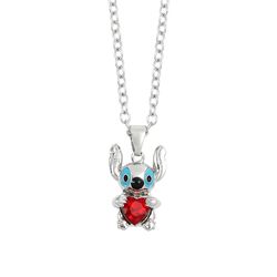 Disney Cute Cartoon Necklace Anime Stitch Baby Love Heart Zircon Crystal Pendant Y2k Jewelry