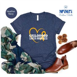 Pediatric Cancer Ribbon Heart Shirt, Gold Ribbon Heart Awareness Shirt, Childhood Cancer Support Shirt, National Cancer