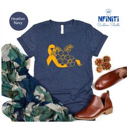 Floral Gold Ribbon Cancer Shirts, Childhood Cancer Floral Ribbon Shirt, Pediatric Cancer Flower Shirts, Fight Like A Kid