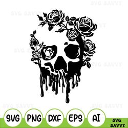 Floral skull blood dripping svg, Rose skull svg, Dripping Skull svg, maker Halloween decor Bloody skull svg, Ghost Flowe