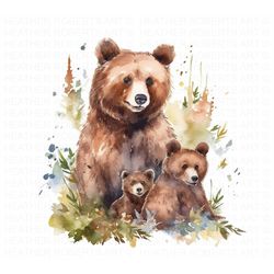 Grizzly Bear Watercolor Clipart, Grizzly Bear Cute Clip Art, Card Making Clipart, Bear Clipart ,Watercolor Illustration,