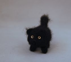 Miniature  Black cat Crochet Fluffy kitten Amigurumi Tiny cat Cute Toy funny animal OOAK Small Little cat