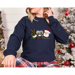 Peace Love Christmas Santa Shirt, Vintage Christmas Sweater, Merry Christmas Shirt, Christmas Gifts for Women, Holiday S