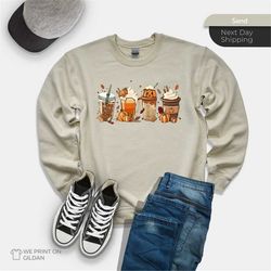 Fall Coffee Sweatshirt, Cute Fall Sweatshirt, Coffee Lover tee Shirt, Halloween Pumpkin Latte Drink Cup, Pumpkin Spice S