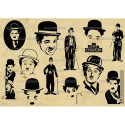 Digital SVG PNG JPG Charlie Chaplin, silhouette, vector, clipart, instant download