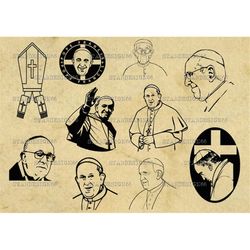 Digital SVG PNG JPG Pope Francis, vector, clipart, silhouette, instant download