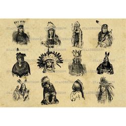 Digital SVG PNG JPG native american , indian, headdress, head indian, clipart, vector, silhouette, instant download