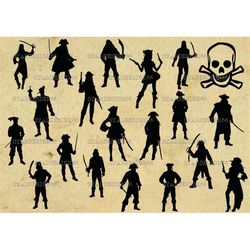 Digital SVG PNG JPG Pirates, pirate girls, skull and bones, silhouette, vector, clipart, instant download