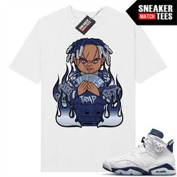 Midnight Navy 6s Sneaker Match Tees White 'Trap Chucky'