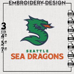 Nike Seattle Sea Dragons Embroidery Designs, XFL Teams Embroidery Files, Seattle Sea Dragons Machine Embroidery Files