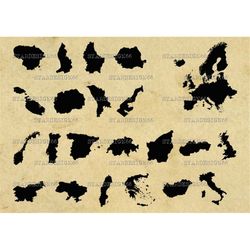 Digital SVG PNG JPG European Countries, maps, borders, vector, clipart, silhouette, instant download