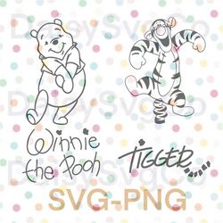 Winnie the Pooh and Tigger inspired Silhouettes and Autographs SVG.PNG. Cricut