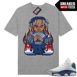 French Blue 13s shirts to match Sneaker Match Tees Heather Grey 'Trap Chucky'