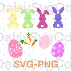 Easter Bunnies, Cottontails, Carrots, Easter Eggs, SVG, PNG, Cricut, Cut File