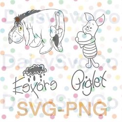 Eeyore and Piglet inspired Silhouettes and Character Autographs PNG-SVG Cricut