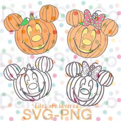 Halloween Pumpkin Heads, Mickey and Minnie Inspired, SVG, PNG, Cricut Cut File, Mickey Halloween SVG
