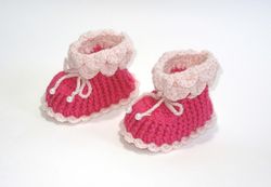 Crochet pink fuchsia booties for baby girl, Soft newborn shoes, Gender reveal party gift, Baby shower gift, New mom gift