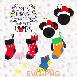 Mickey Christmas Bundle- Character Stockings-Mickey Santa Ears-Dashing through Main St.