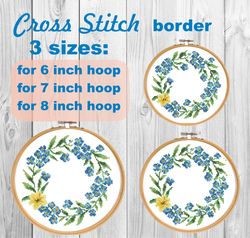 Floral border cross stitch pattern PDF/ Round flower needlepoint counted chart/ circle spring wreath/ 6, 7, 8 inch cross