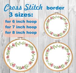 Floral border cross stitch pattern PDF/ Round flower needlepoint counted chart/ circle  wreath 6, 7, 8 inch xstitch