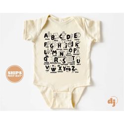 christian baby onesie - bible alphabet christian bodysuit - retro natural onesie 5782