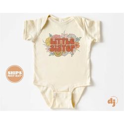 Lil Sister Onesie - Boho Floral Pregnancy Announcement Bodysuit - Girls Natural Baby Onesie 5766