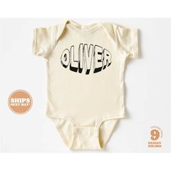personalized baby onesie -  custom bodysuit with retro name - cute personalized natural baby, infant onesie & tee  5585-