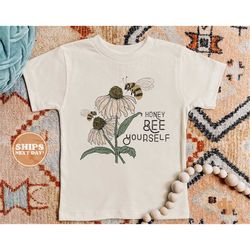 Toddler T-shirt - Honey Bee Yourself Kids Boho TShirt - Retro Natural Infant, Toddler & Youth Tee 5738