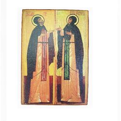 Large Orthodox wood Icon Peter and Fevronia of Murom - old Christian icon