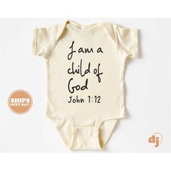 christian baby onesie - i am a child of god jesus bodysuit - retro natural onesie 5722