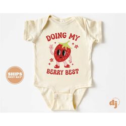 Baby Onesie - Doing My Berry Best Bodysuit - Funny Baby Retro Natural Onesie 5715