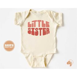 little sister onesie - retro pregnancy announcement bodysuit - girls natural baby onesie 5711